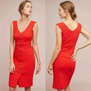 Anthropologie Maeve Red Quilted Sleeveless Button Down Dress Size Medium